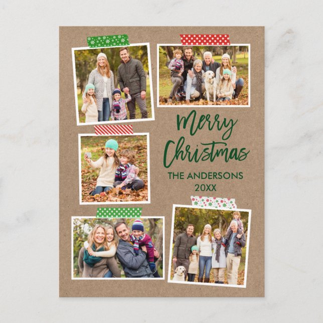 Brush Script Craft Tape Merry Christmas Kraft Postcard (Front)