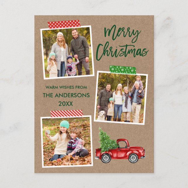 Brush Script Craft Tape Truck Christmas Kraft Postcard (Front)