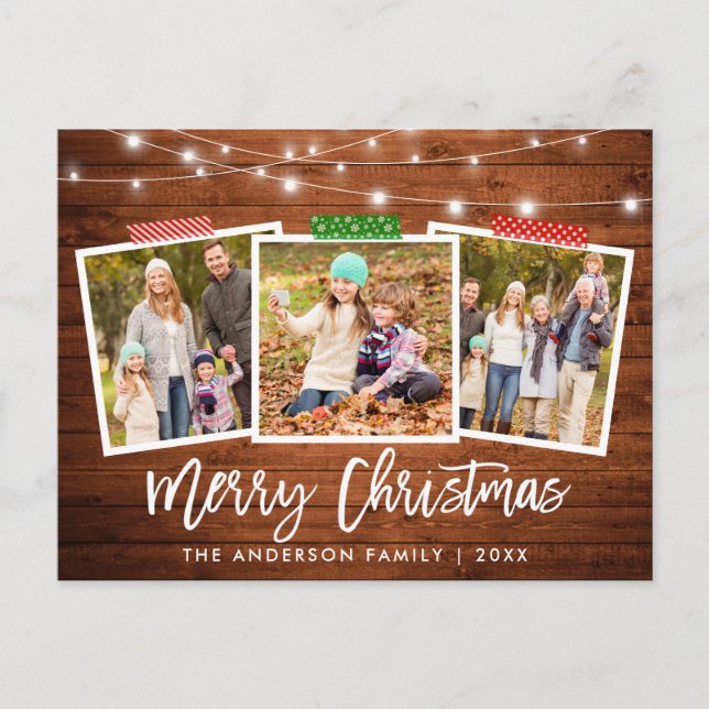 Brush Script Craft Tape Wood Lights Christmas Postcard (Front)