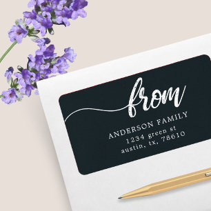 Brush Script Family Name Navy Blue Return Address Label