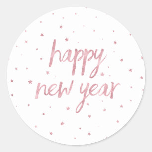 Brush Script Faux Rose Gold Glitter Classic Round Sticker