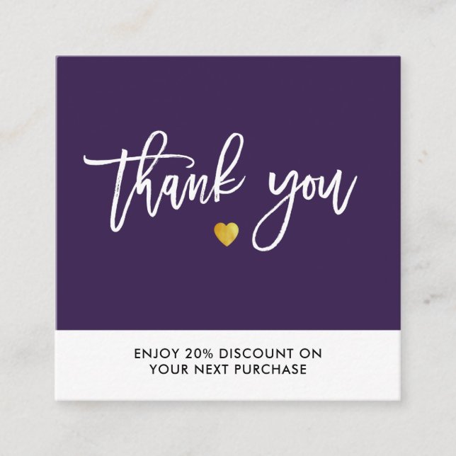 brush script gold hearty thank you square business card (Front)