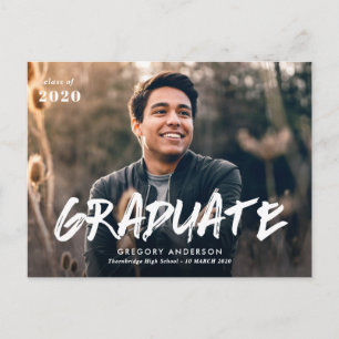 Brush script graduation photo announcement postcard