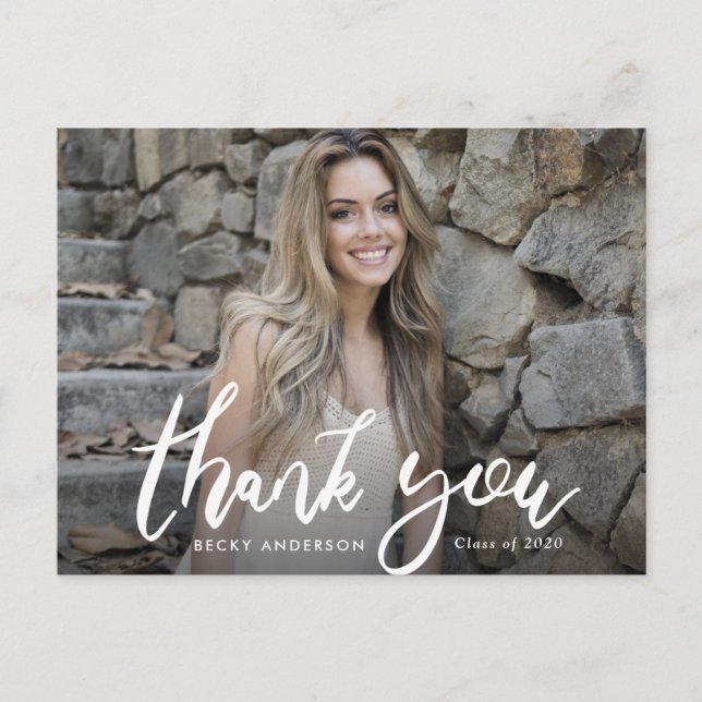 Brush script graduation thank you postcard (Front)