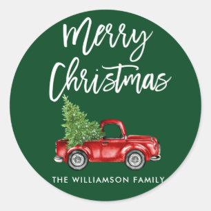 Brush Script Green Christmas Truck Envelope Seal