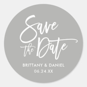 Brush Script Grey Save The Date Envelope Seals
