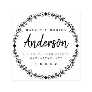 Brush Script & Hand Drawn Wreath Return Address Self-inking Stamp