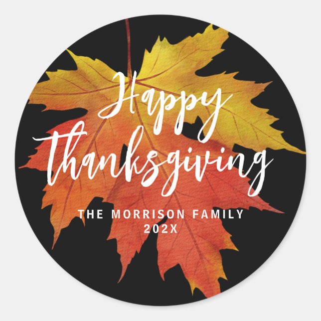 brush script happy thanksgiving  classic round sticker (Front)