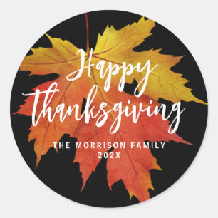 brush script happy thanksgiving  classic round sticker