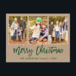 Brush Script Kraft 3 Photo Christmas Postcard<br><div class="desc">Modern Brush Script Kraft 3 Photo Family Photo Merry Christmas Holiday Postcard</div>