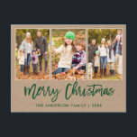 Brush Script Kraft 3 Photo Christmas Postcard<br><div class="desc">Modern Brush Script Kraft 3 Photo Family Photo Merry Christmas Holiday Postcard</div>