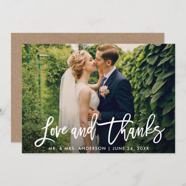 Brush Script Kraft Love and Thanks Wedding Card (Front/Back)