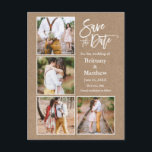 Brush Script Kraft Save The Date Couple 4 Photo Postcard<br><div class="desc">Modern Brush Script 4 Photo Couple Engagement Announcement Kraft Save The Date Postcard</div>