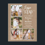 Brush Script Kraft Save The Date Couple 4 Photo Postcard<br><div class="desc">Modern Brush Script 4 Photo Couple Engagement Announcement Kraft Save The Date Postcard</div>