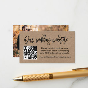 Brush Script Kraft Wedding Website QR Photo Enclosure Card