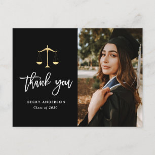 Brush script law school graduation thank you postcard