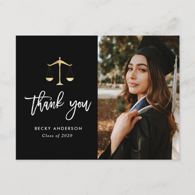 Brush script law school graduation thank you postcard (Front)