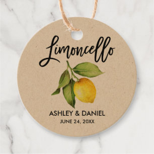Brush Script Lemon Wedding Limoncello Round Kraft Favour Tags