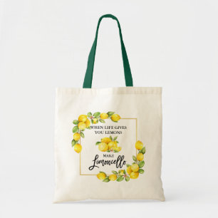 Brush Script Limoncello Watercolor Lemons Tote Bag