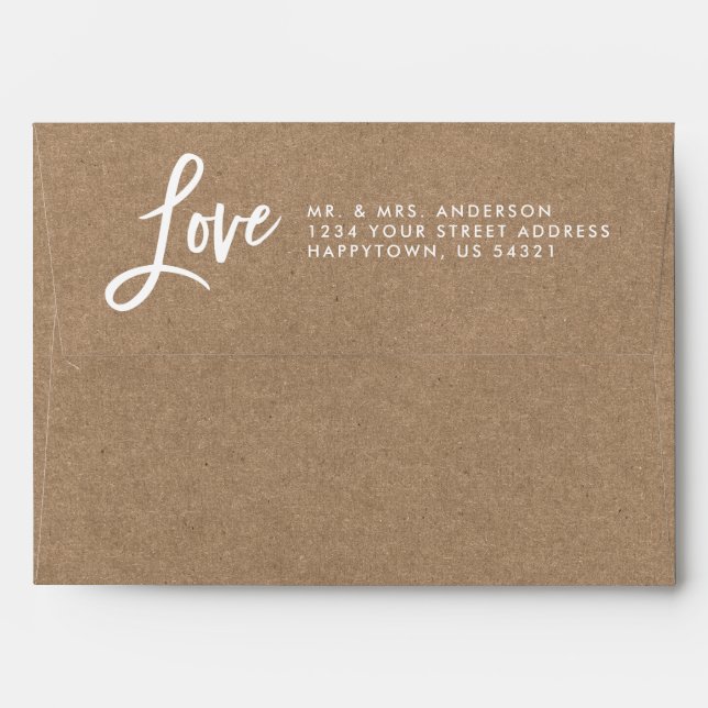 Brush Script Love Kraft Style Wedding Envelope (Back (Top Flap))