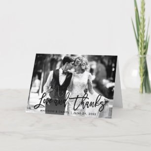 Brush Script Love Thanks Black and White Fold Thank You Card