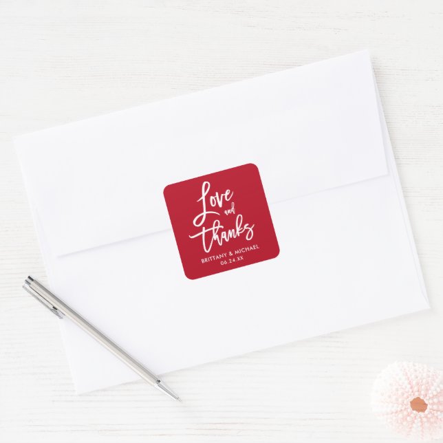 Brush Script Love Thanks Red Envelope Seals (Envelope)