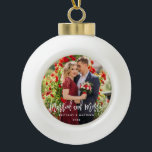 Brush Script Married and Merry Photo Wedding Ceramic Ball Christmas Ornament<br><div class="desc">Modern Brush Script Married and Merry Photo Wedding Ceramic Ornament</div>