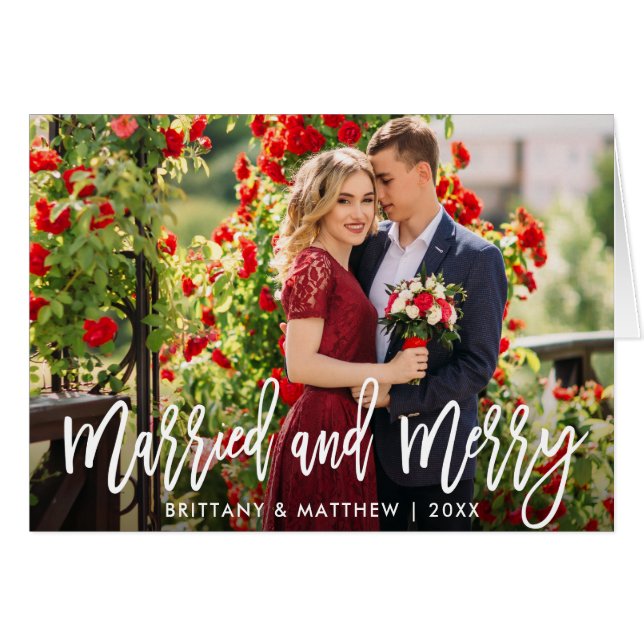 Brush Script Married & Merry Photo Fold Card (Front Horizontal)