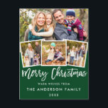Brush Script Merry Christmas 4 Photo Green Postcard<br><div class="desc">Brush Script Merry Christmas Green Postcard -  4 Photos</div>