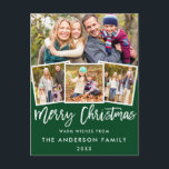 Brush Script Merry Christmas 4 Photo Green Postcard<br><div class="desc">Brush Script Merry Christmas Green Postcard -  4 Photos</div>