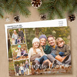 Brush Script Merry Christmas Family 4 Photo Postcard<br><div class="desc">Modern Brush Script Merry Christmas Family 4 Photo Postcard</div>