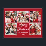 Brush Script Merry Christmas Family 5 Photo Red Postcard<br><div class="desc">Modern Brush Script Merry Christmas Family 4 Photo Postcard - Red</div>