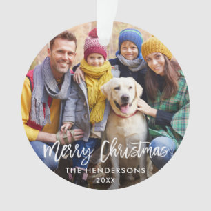 Brush Script Merry Christmas Photo Red Back Ornament
