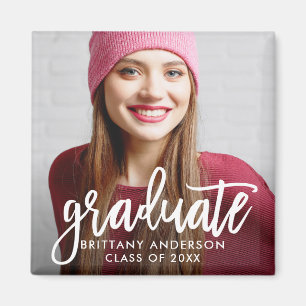 Brush Script Modern Graduation Announcement Square Magnet