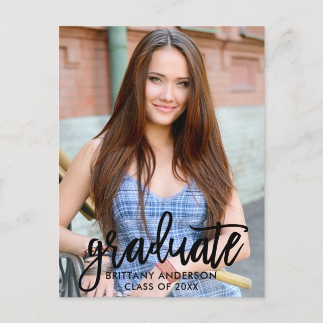 Brush Script Modern Graduation Party Photo Invitation Postcard (Front)
