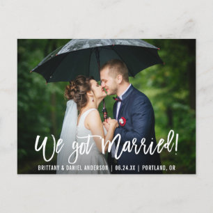 Brush Script Modern We Got Married Photo Postcard
