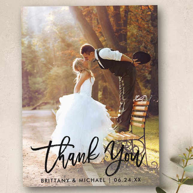 Brush Script Modern Wedding Photo Thank You Postcard (Customize to change your personalized text size or text style.)