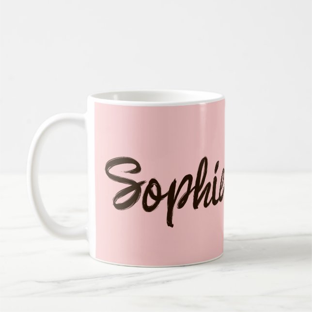 Brush Script Name Pretty Pink Personalised Mug (Left)