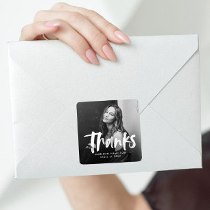 Brush Script Photo Graduation Thank You Square Sticker