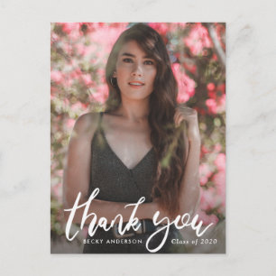 Brush script photo overlay graduation thank you postcard
