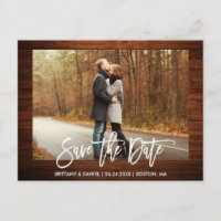 Brush Script Photo Rustic Wood Save The Date