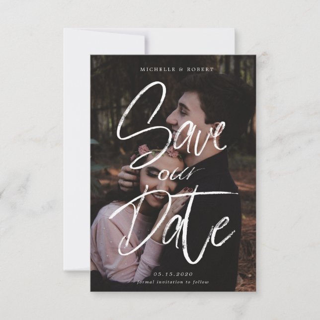 brush script photo Save The Date Card (Front)