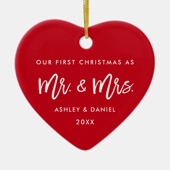 Brush Script Red First Christmas | Photo Back Ceramic Ornament (Front)