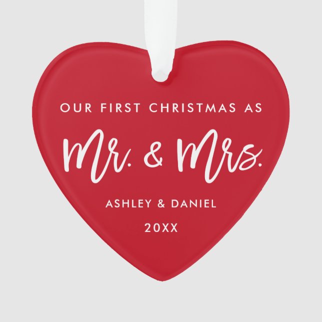 Brush Script Red First Christmas | Photo Back Ornament (Front)