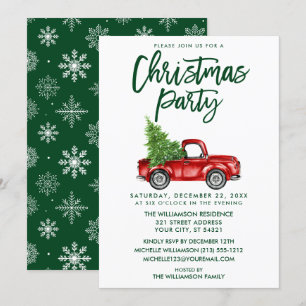 Brush Script Red Vintage Truck Christmas Party GB Invitation