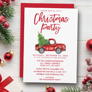 Brush Script Red Vintage Truck Christmas Party Invitation