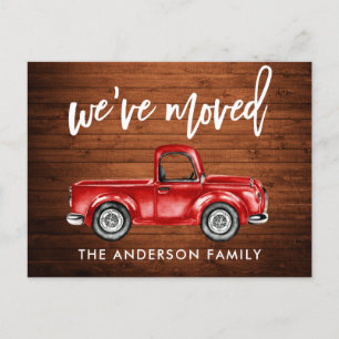 Brush Script Rustic Address Change Red Truck Postcard