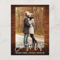 Brush Script Rustic Wood Photo Save The Date