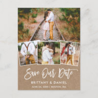 Brush Script Save Our Date 4 Photo Kraft