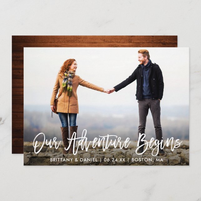 Brush Script Save The Date Adventure Wood Card (Front/Back)